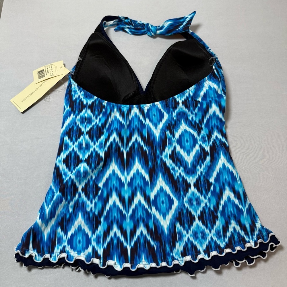 Gottex Blue Patterned Tankini Swimsuit Top Size 12 NWT - Picture 3 of 7